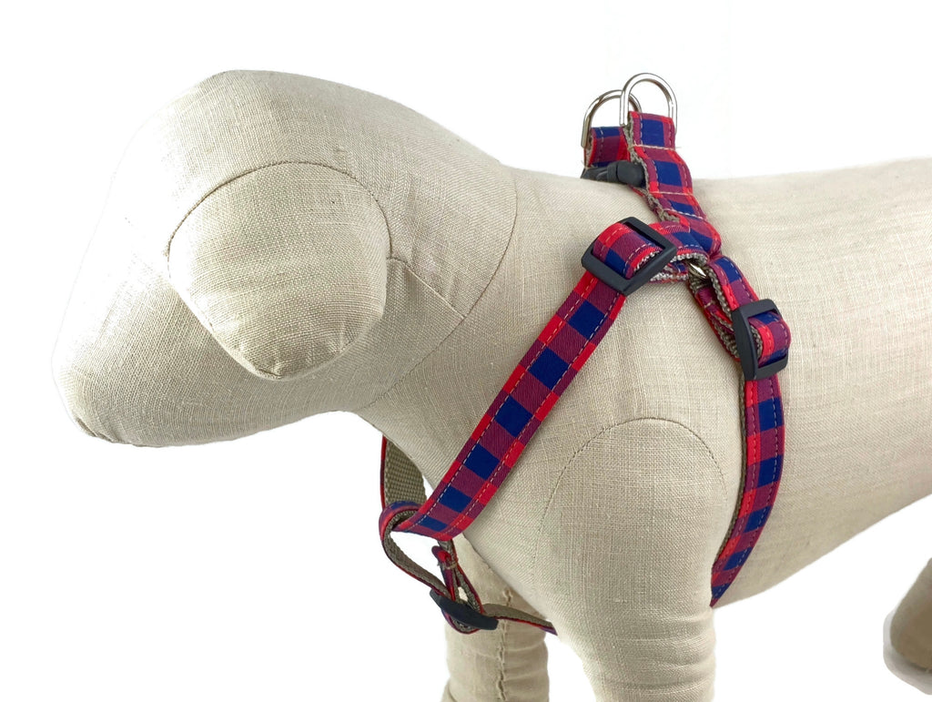 Navy/Red Plaid Dog Harness 