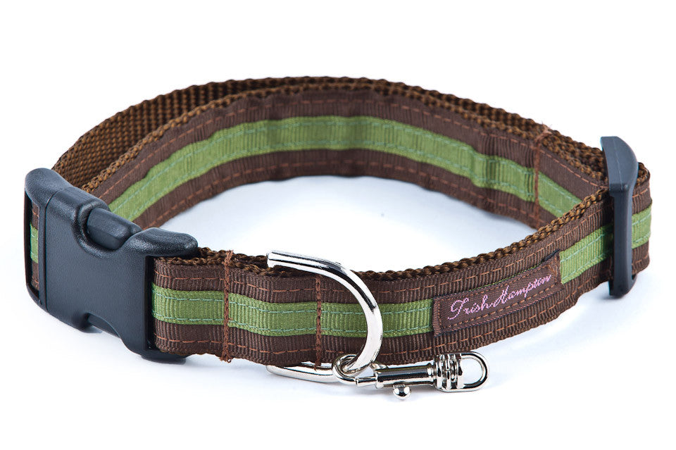 Chocolate/Green Stripe Dog Collar