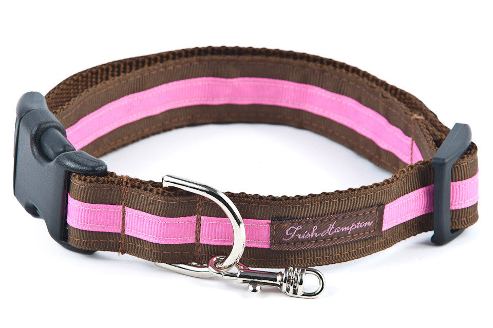 Chocolate/Hot Pink Stripe Dog Collar