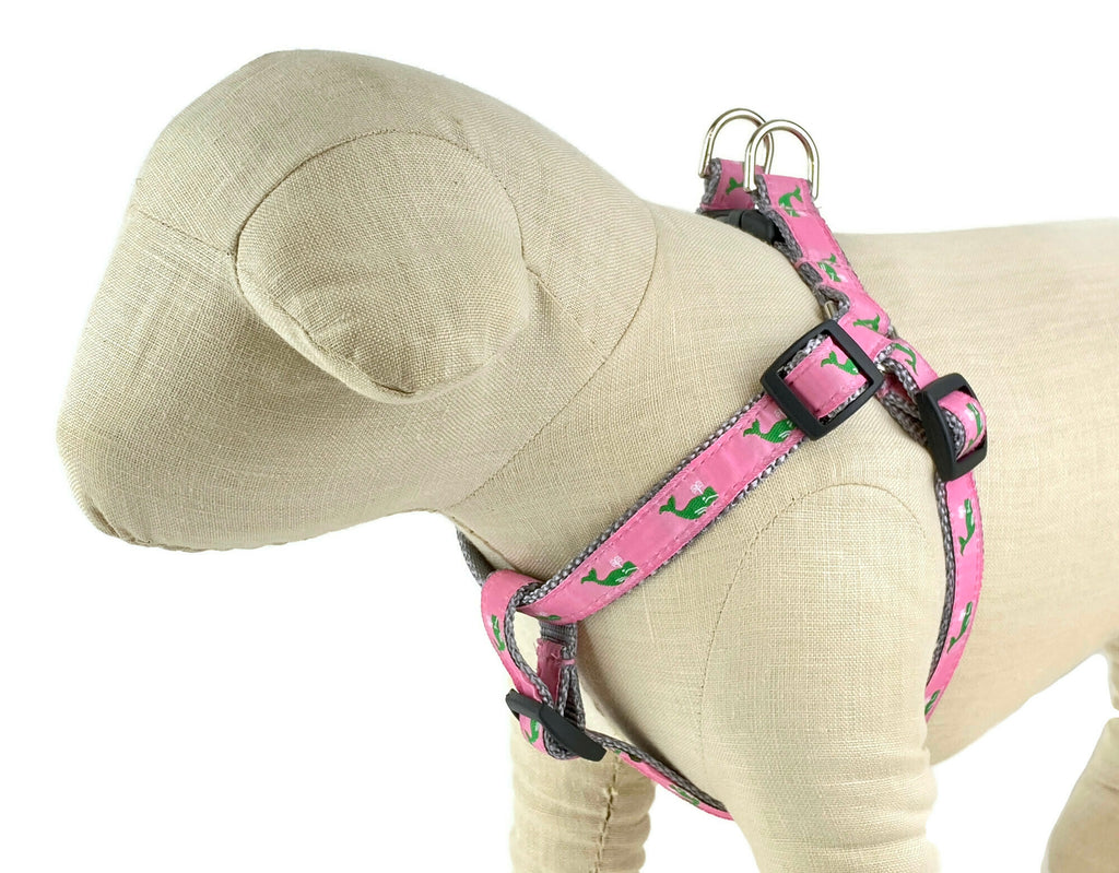 Pink/Green Whales Dog Harness