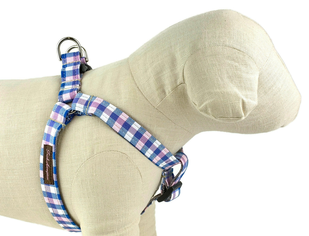 Pink/Blue/White Plaid Dog Harness