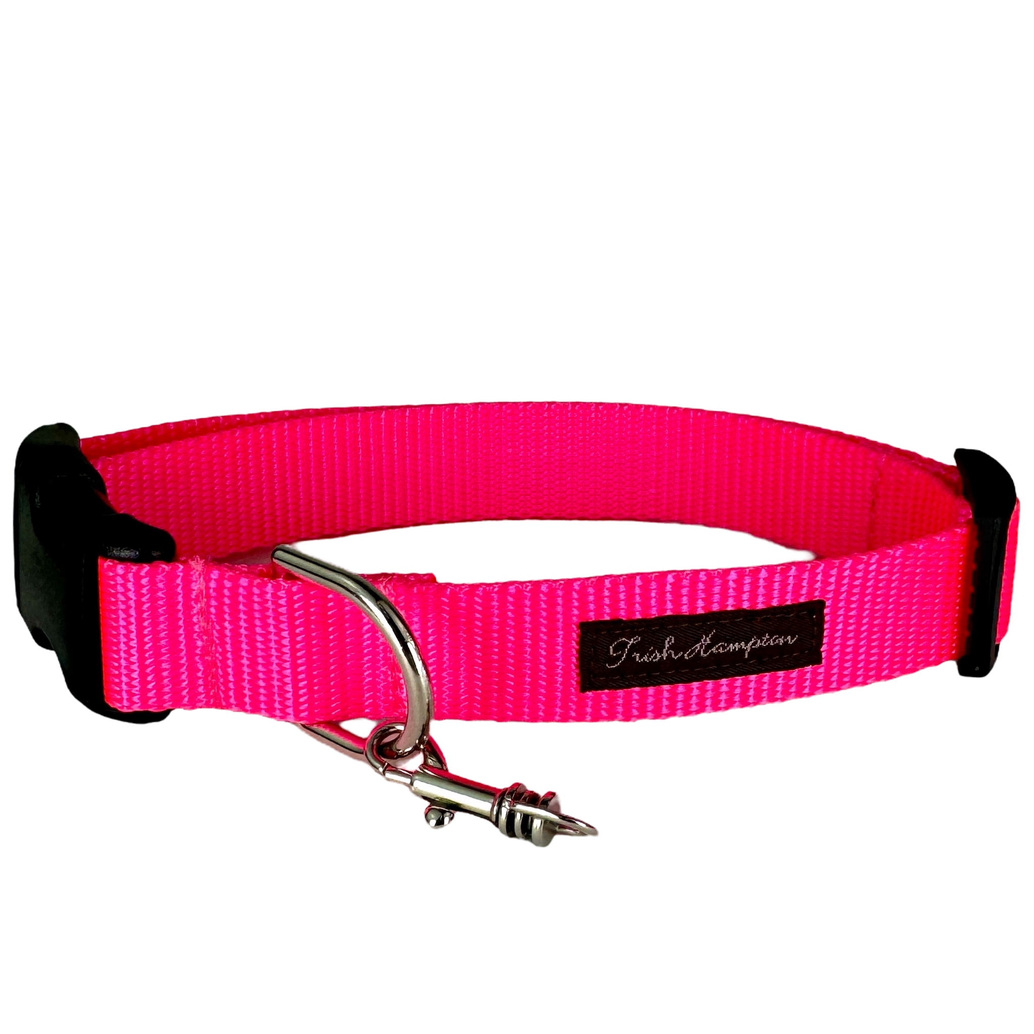 Fluorescent Pink Safety Nylon Webbing Personalized Dog Collar by Trish Hampton Medium 3 4 Fits 11 to 16