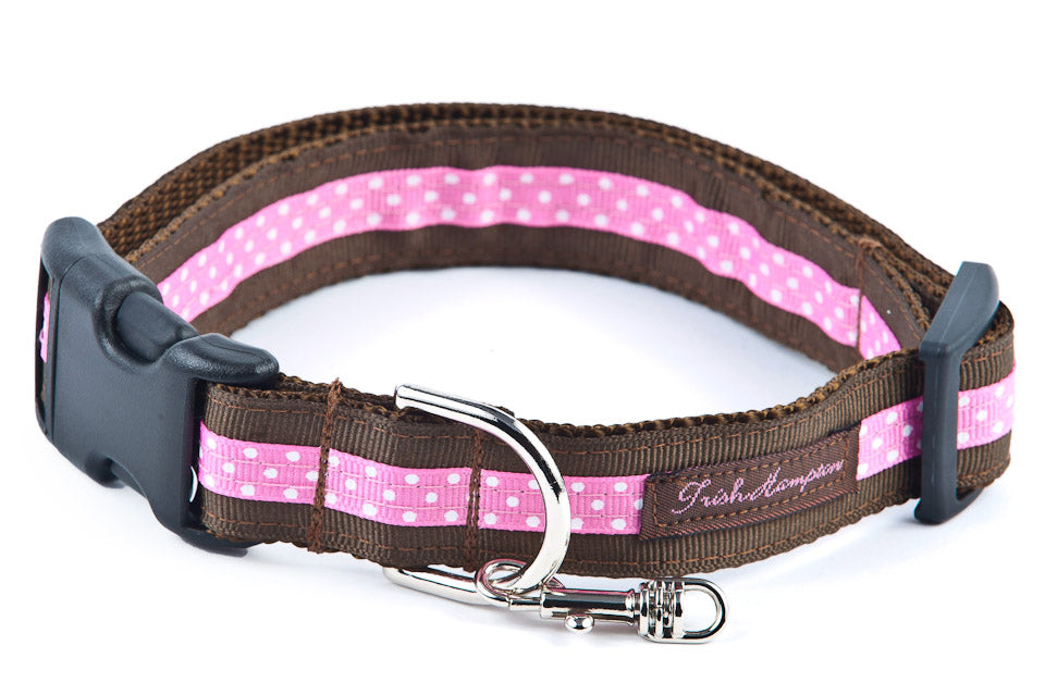 Chocolate/Hot Pink Polka Dog Collar