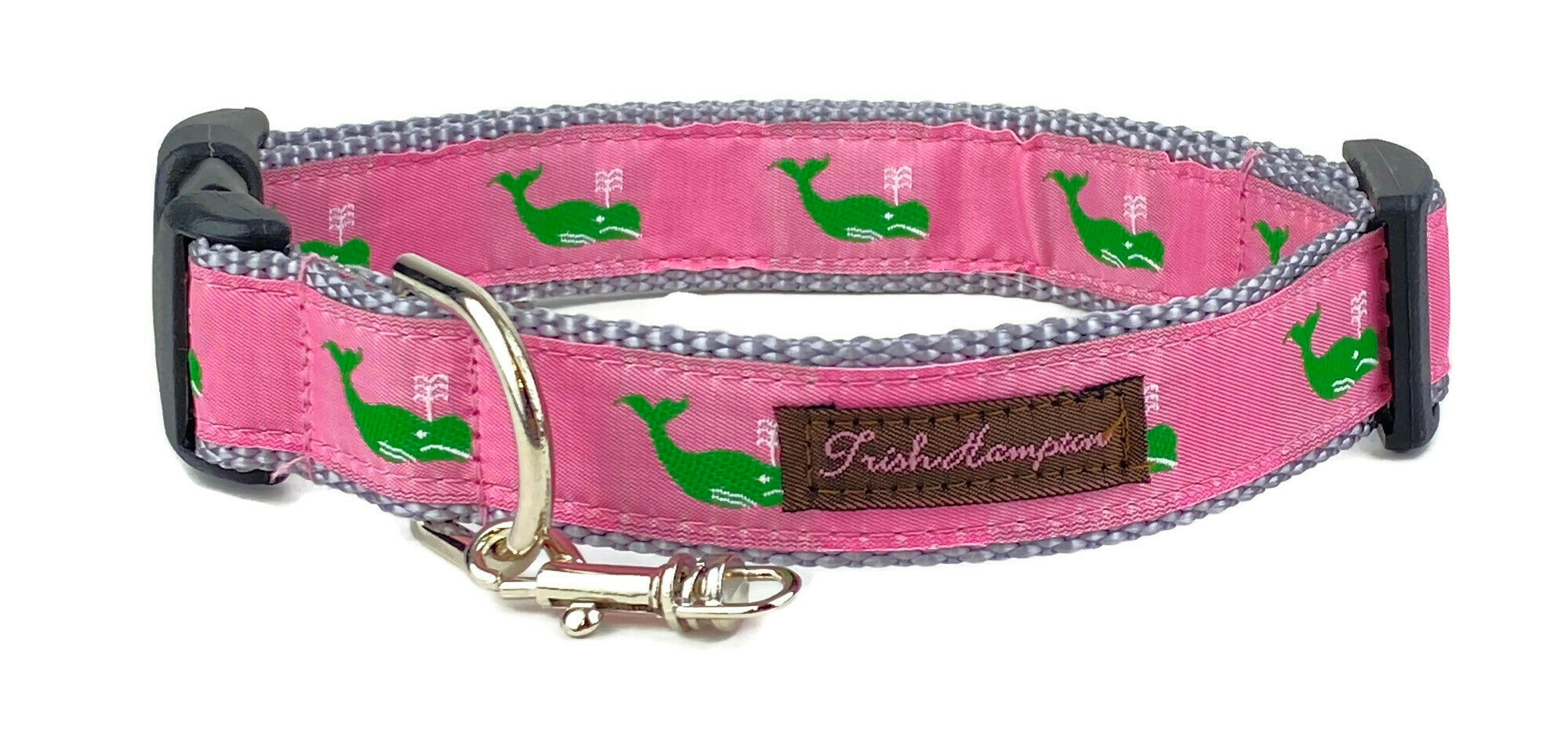 Pink Green Whales Dog Collar from Trish Hampton
