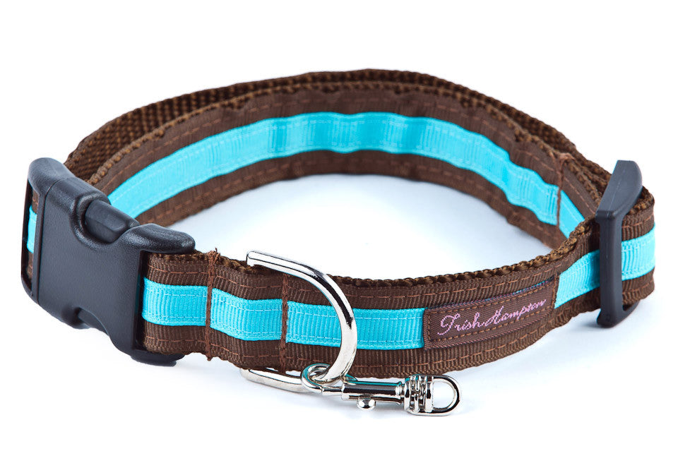 Chocolate/Turquoise Stripe Dog Collar