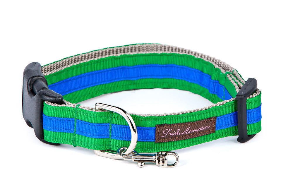 Kelly Green/Bright Blue Stripe Dog Collar