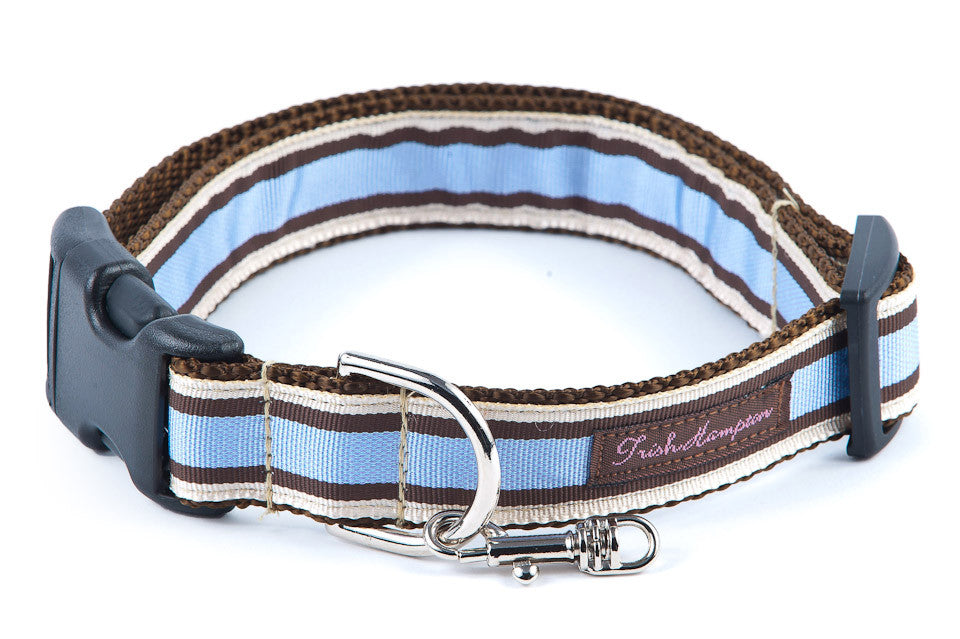 Chocolate/Periwinkle Stripe Dog Collar 