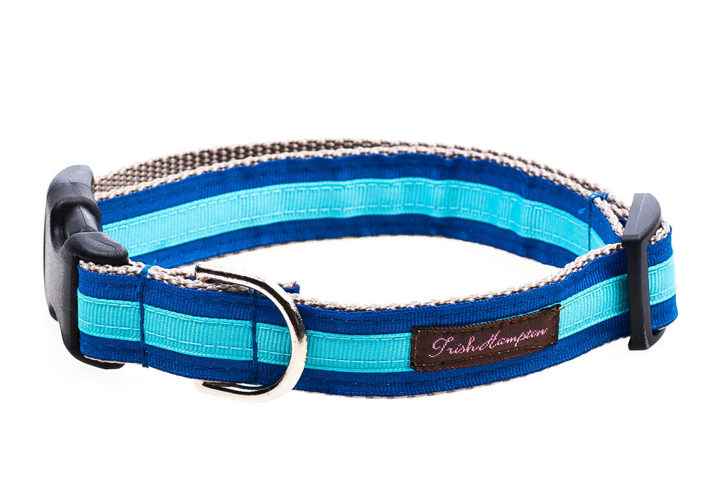Blue/Aqua Stripe Dog Collar 